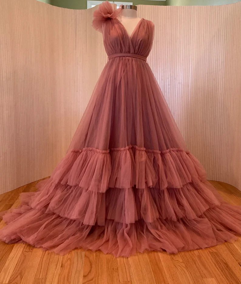 Mauve Mommy and Me Tulle Gown Flower Girl Dress Maternity Gown for Pho –  reathua